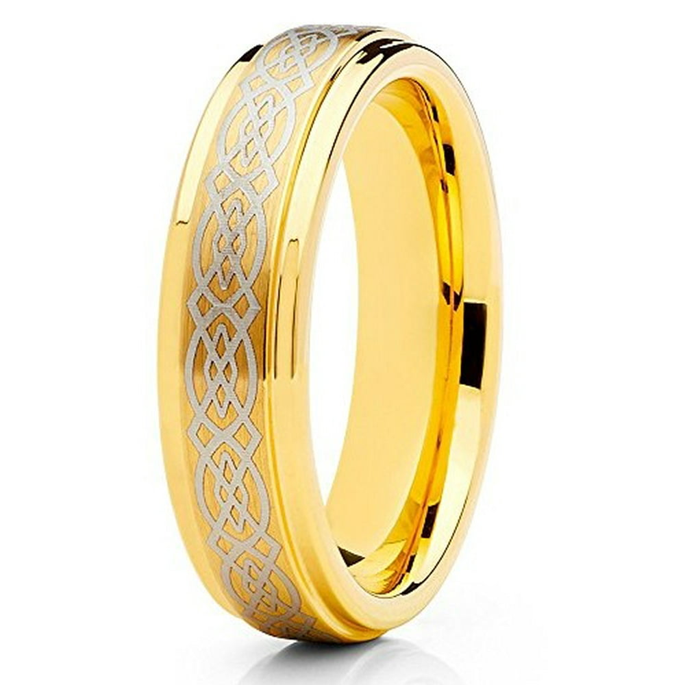 Silly Kings - Tungsten Wedding Band 18K Yellow Gold Tungsten Ring 6mm ...