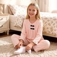thumbnail image 6 of Ashirexll Girls Summer Clothes Solid Color Round Neck Long Sleeve Fashion Top with Pants Homewear Casual 2 Piece Set, 6 of 7