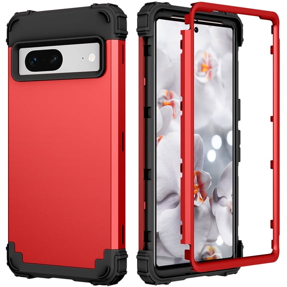 Google Pixel 7A （6.1" 2023) Cover [Tempered Glass Screen Protector] Tri-layer Skin-feel [PC Banplane   TPU Bumper] Tri-layer Anti-fall Military-Grade Heavy Duty Protective Case, Red