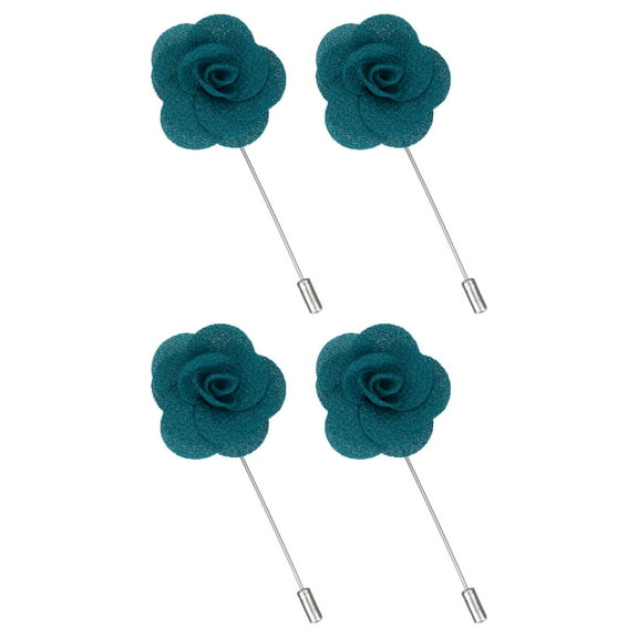 4Pack Rose Lapel Pin for Men, Camellia Satin Flower Lapel Pins, Indigo