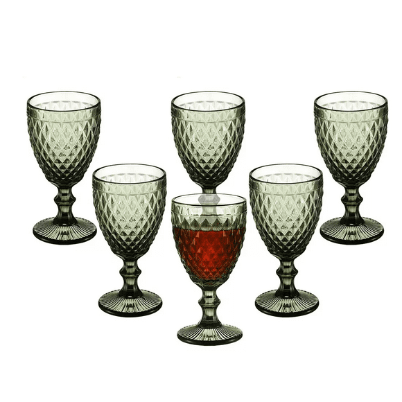 Juego 6 Copas Vino Agua Cristal Labrado Vidrio, Verde