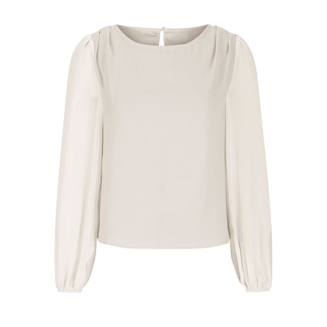 Timegard Womens Tops Chiffon Puff Long Sleeve Crewneck Ruched Back Button Tee Shirts Casual Loose Tops