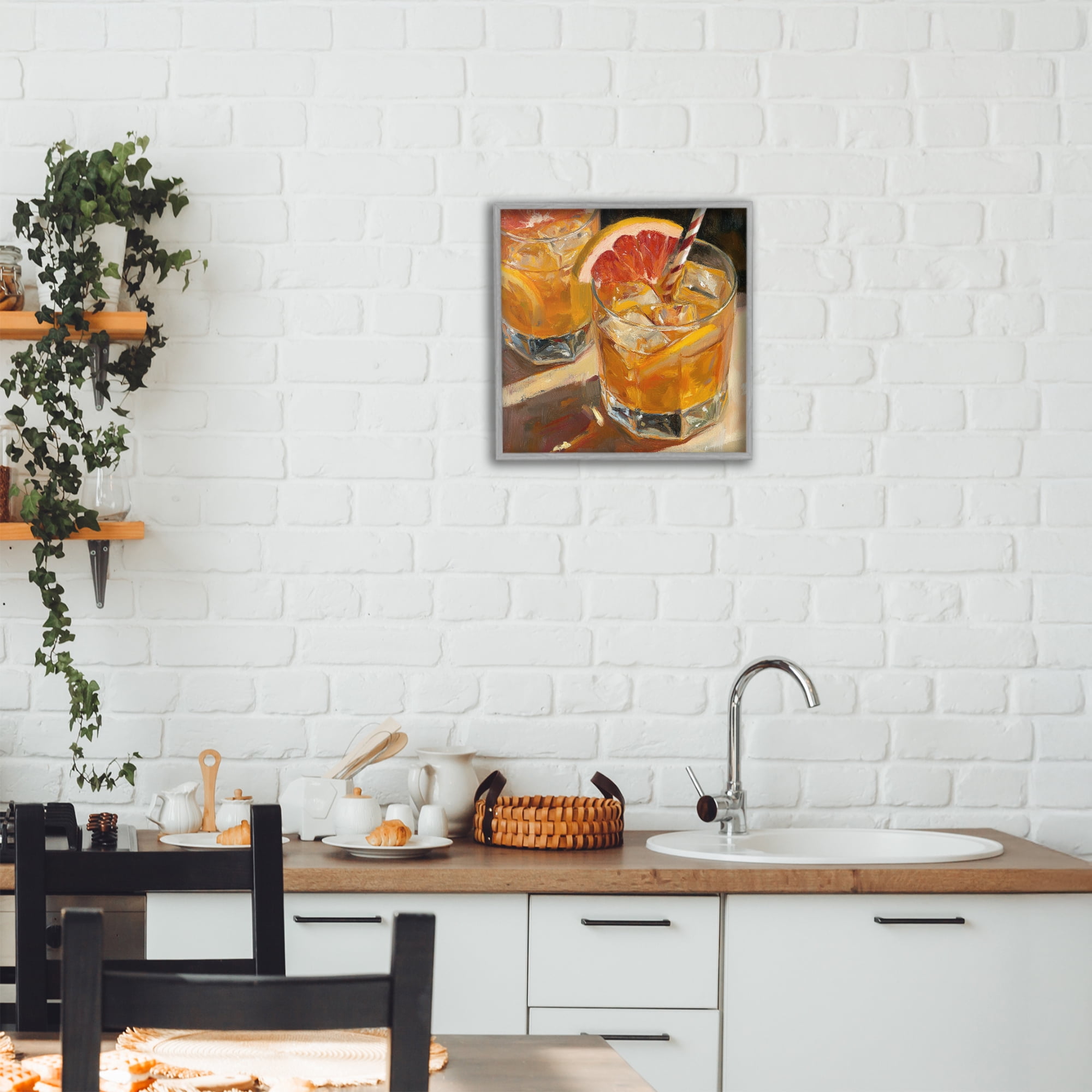 Stupell Industries Grapefruit Cocktail with Ice Cubes Gray Framed Giclee Art, design by Petal Prints Design