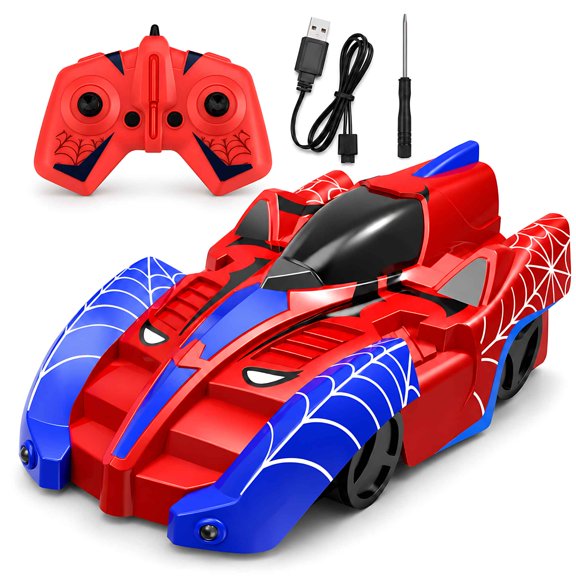 Spider Wall Climbing RC Car, 360° Rotating Remote Control Stunt Car with LED Lights, Dual Mode Vacuum Adsorption Toy for Kids Boys 3