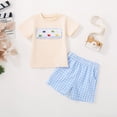 thumbnail image 2 of Sgkm Girls Outfits 2 Piece Outfit Set Summer Clothes Kids Set with Infant Embroidery Top Plaid Shorts Beige 12-18 Months, 2 of 9