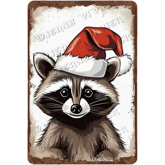 Zomyto Raccoon Vintage Metal Sign Wall Art 12x8 Inch Retro Aluminum Sign Gifts Christmas Decorative Sign Xmas Decoration for Holiday Party Bedroom Living Room Bathroom Kid Room Nursery Wall Decor