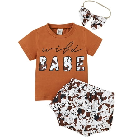 

Bmnmsl Baby Short Sleeve Round Neck Letters Bull Head Tops Loose Short Pants Headband