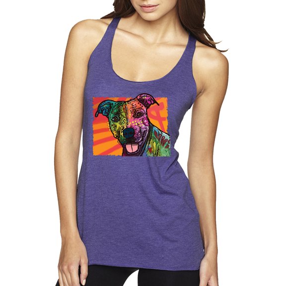 Cute Smiling Neon Pitbull Dog Breed Dog Lover Tri-Blend Racerback Tank Top, Purple Rush, Large