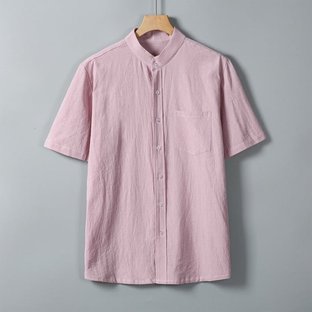 pstuiky camiseta de hombre, Camisa informal de manga corta con cuello alto, bolsillos y botones de color liso para hombre camisas casuales para hombre xxl