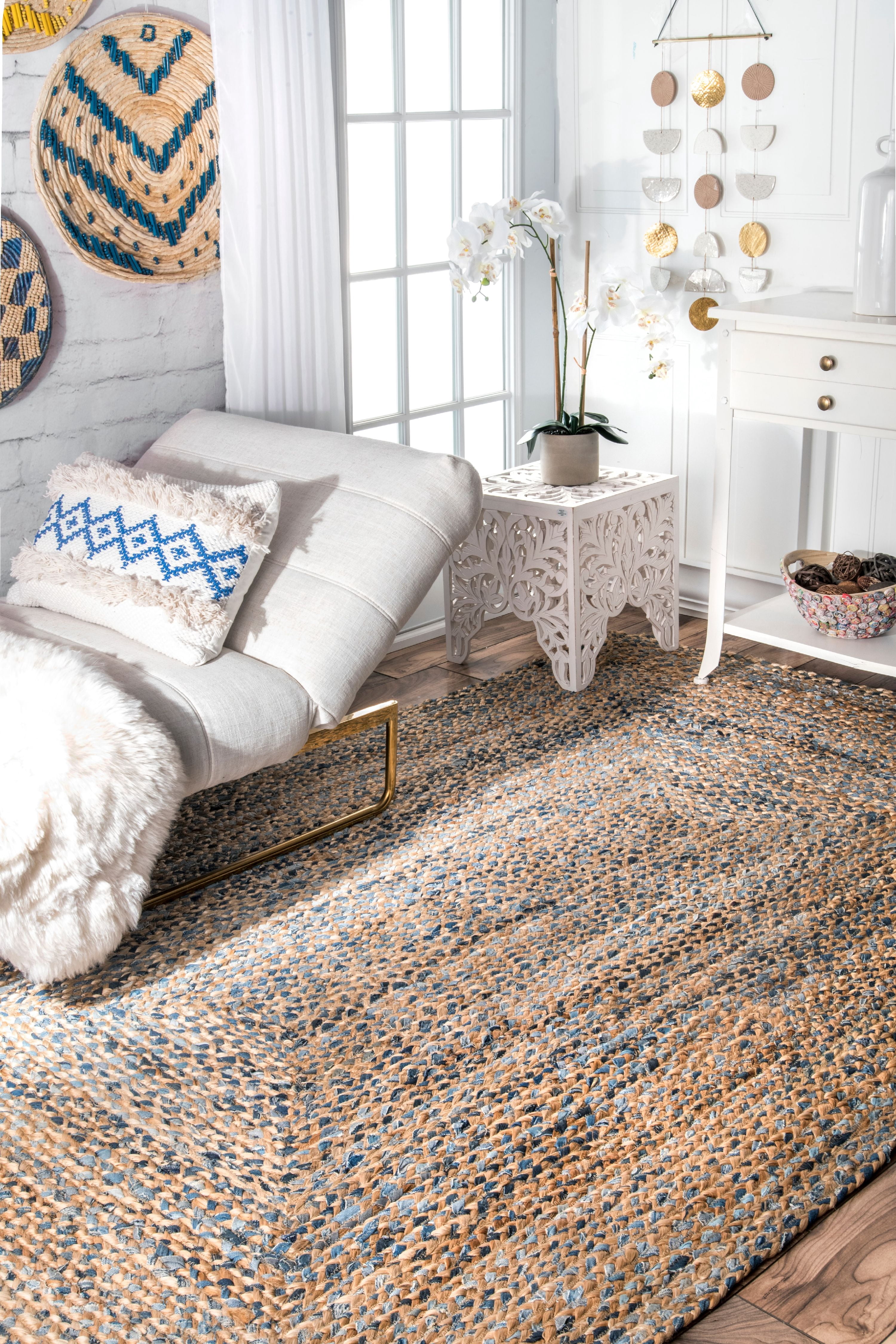 nuLOOM Eliz Hand Braided Jute Accent Rug, 3' x 5', Blue