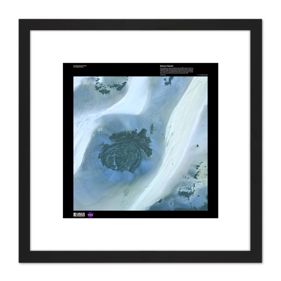 Science Map Satellite Sahara Libya Desert Jebel Replica 8X8 Inch Square Wooden Framed Wall Art Print Picture with Mount
