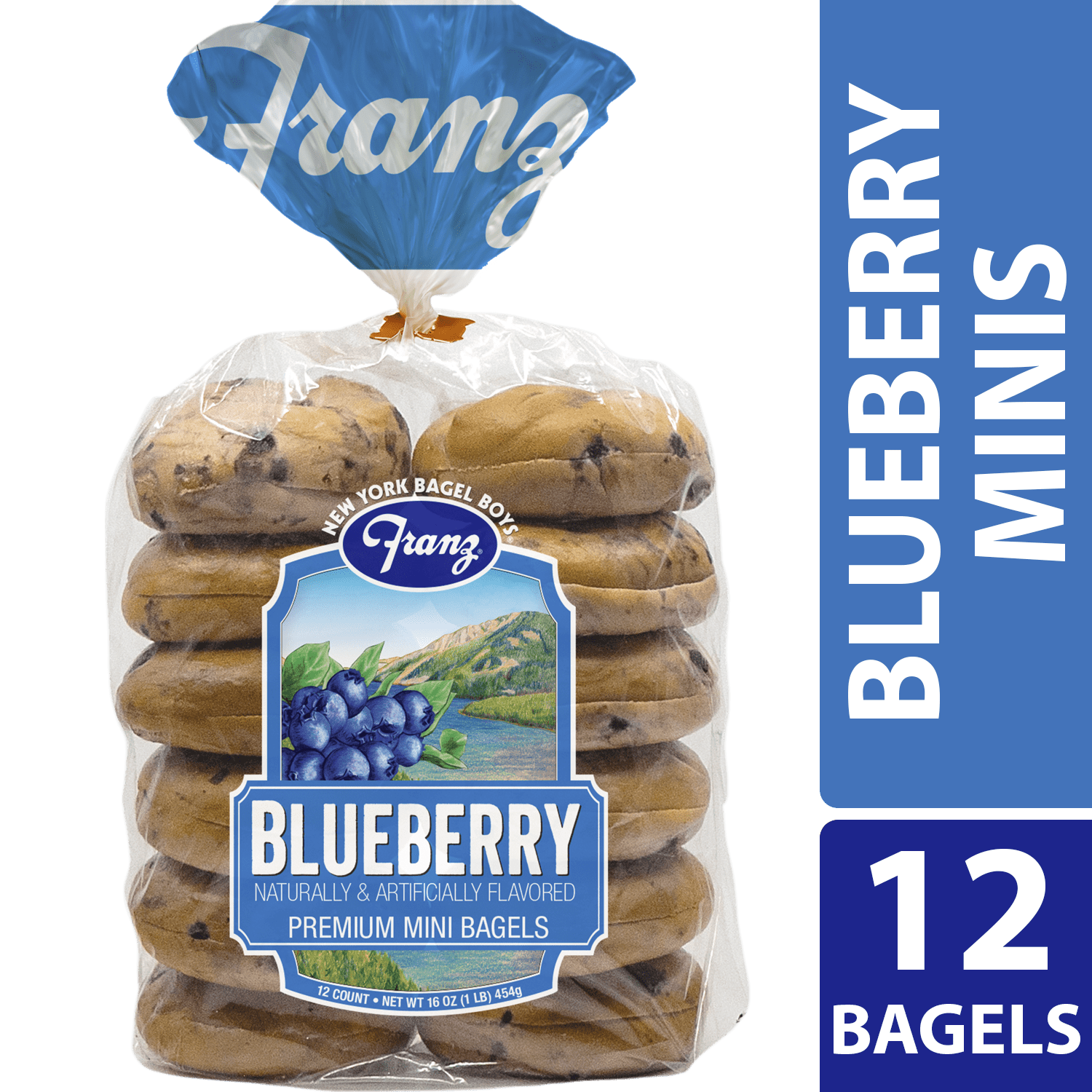 Franz New York Bagel Boys Mini Blueberry Bagels, 16 oz, 12 Count