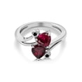 thumbnail image 2 of Gem Stone King 925 Sterling Silver Red Created Ruby Red Rhodolite Garnet and Black Diamond Ring for Women (1.72 Cttw, Heart Shape 6MM, Gemstone July Birthstone, Available in Size 5, 6, 7, 8, 9), 2 of 4