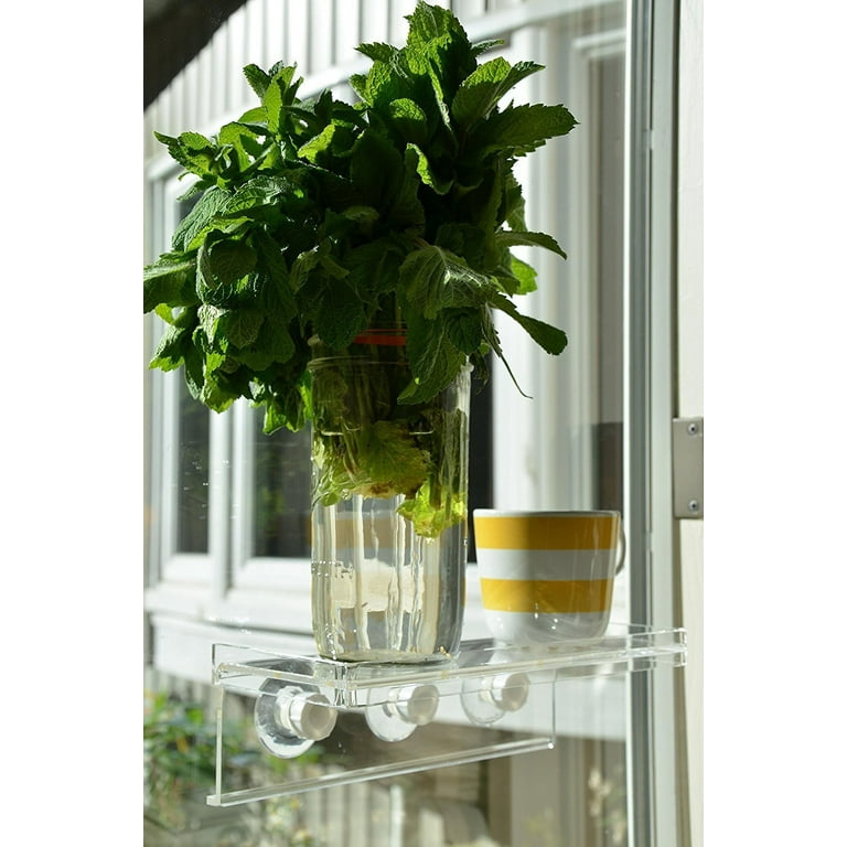 2 PACK Small Shelf-3 Suction Cup Window Ledge-Plant Ledge-Mirror Shelf-Clear