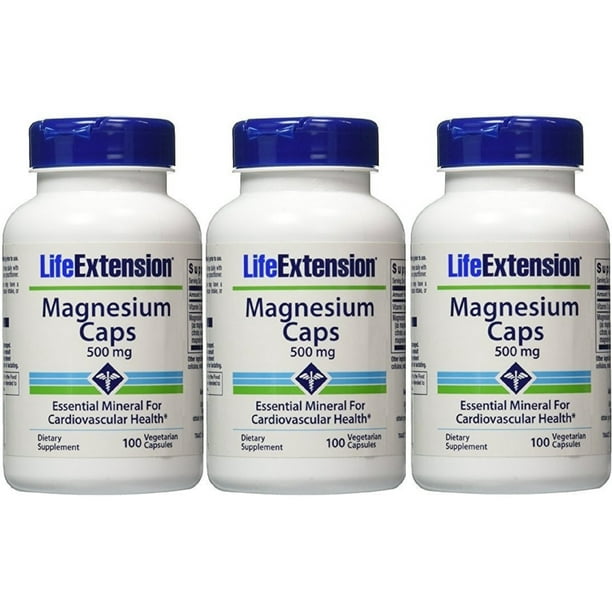Life Extension Magnesium Caps 500 mg 100 Vegetarian Capsules (Pack of 3 ...