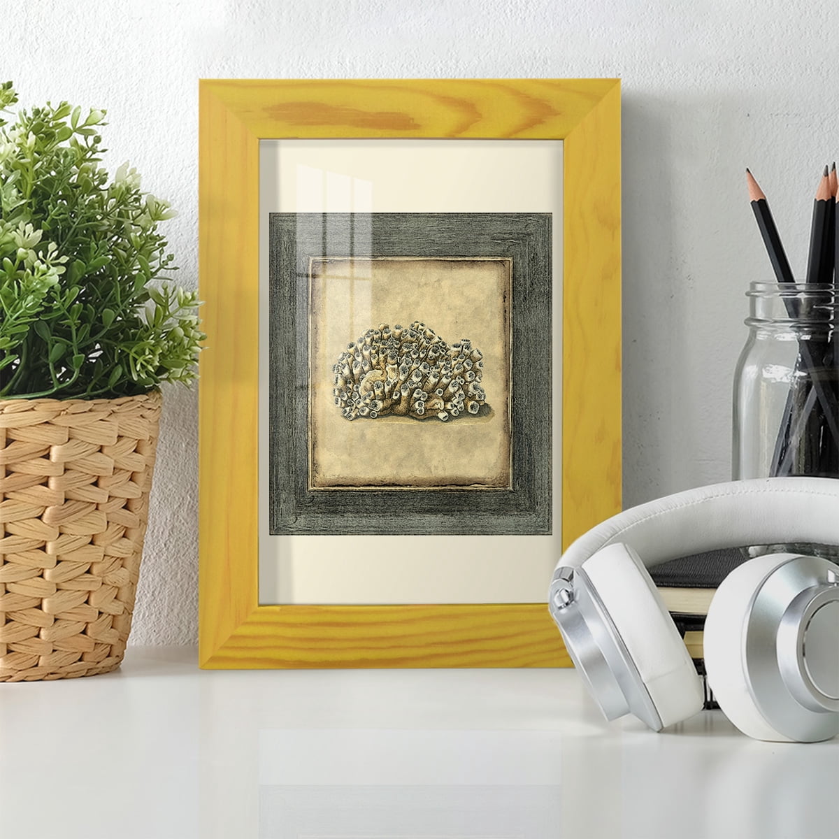 Mini Exotic Coral I (U) - Framed Print w/glass - Sunflower Yellow