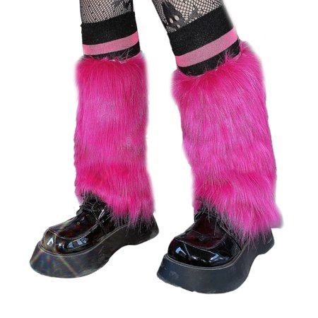 

Whigetiy Women Vintage Rose Red Furry Leg Warmers Winter Warm Harajuku Faux Fur Boots Shoes Cuffs Covers Long Socks Streetwear