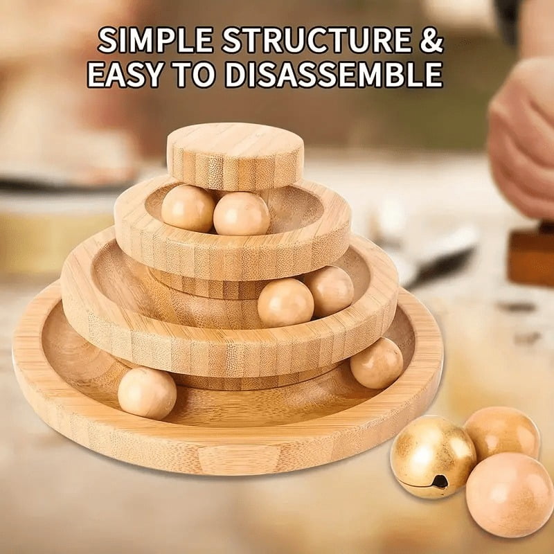 1pc Natural Bamboo Cat Ball Track Toy - 3 Layer Tower, 9 Detachable Balls, DIY Interactive Toy for Kitten's Exercise, Entertainment, and Festival Gifts