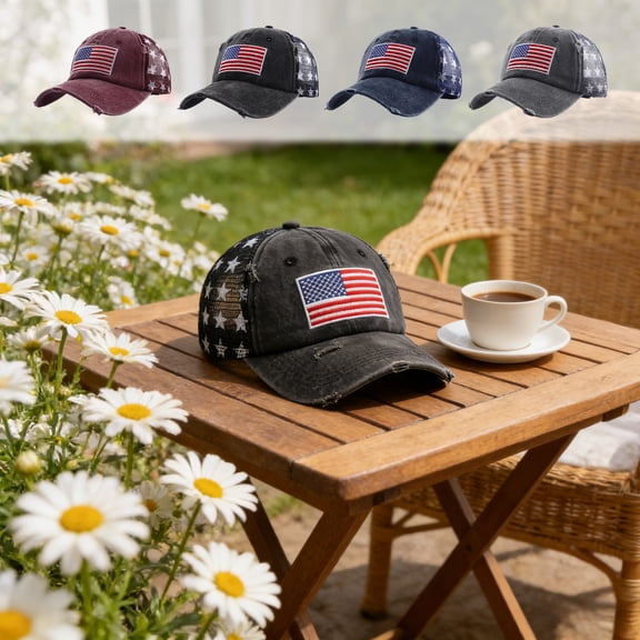 American Flag Embroidered Vintage Mesh Baseball Cap, Distressed Breathable Mesh Back Sun Hat with Adjustable Snapback, for Men Women Summer Outdoor Casual Wear, Black