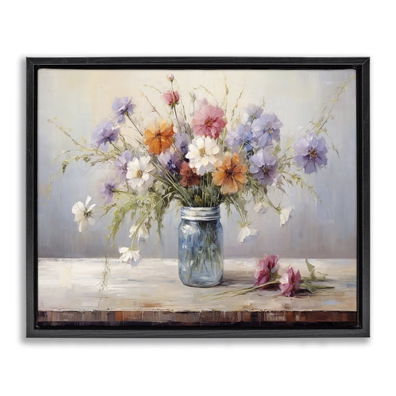 Stupell Industries Wildflowers in Country Jar Plants & Flowers Painting Black Floater Framed Canvas Art Print Wall Art, 21 x 17