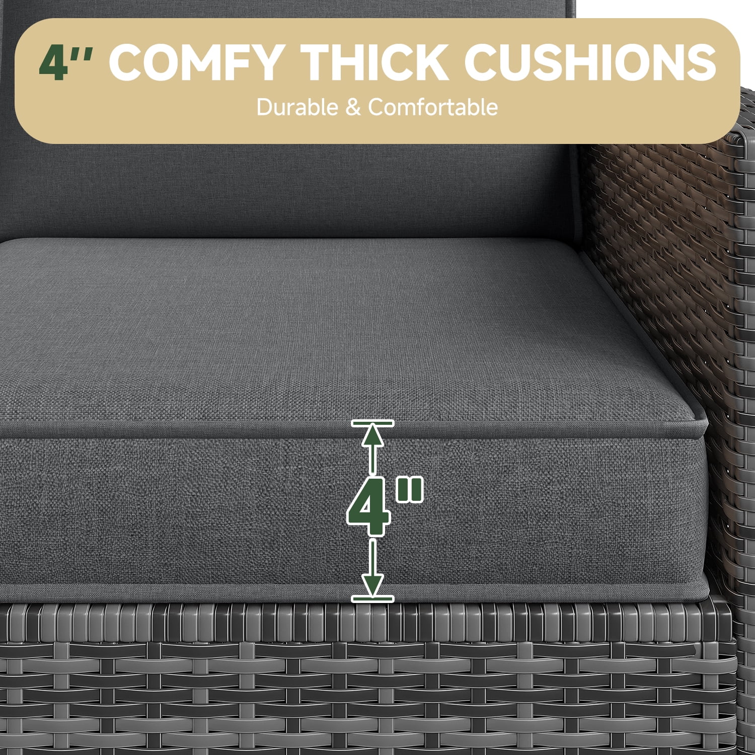 BaPiPro 4-Person Dark Gray Outdoor Sectional Sofa Cushions, Waterproof Polyester Patio Cushions with High-Density Sponge, No Assembly Required, for Backyard, Balcony, Deck, Poolside