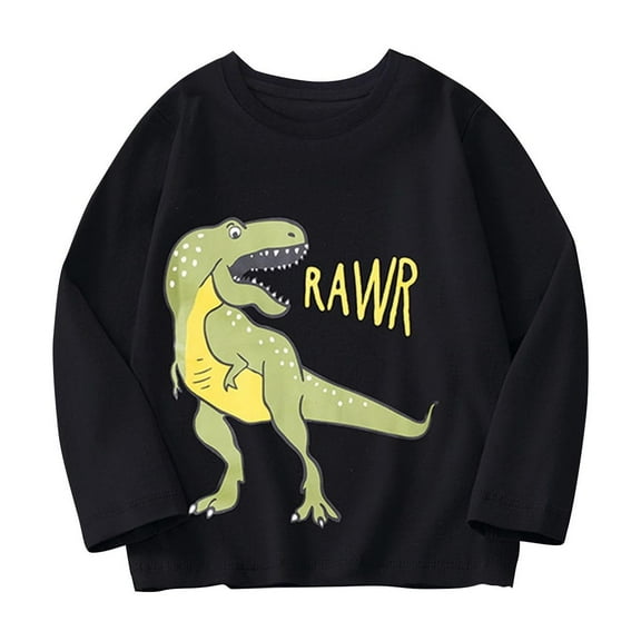 Edvintorg Spring Toddler Long Sleeve Shirt Boy New Style Dinosaur Printed Round Neck Casual Cotton T-Shirt for Boys School Outfit Size 3-9T
