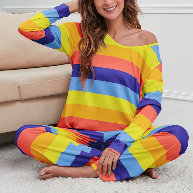 Conjunto de ropa informal ANGGREK para mujer Traje de ocio Estampado a rayas Poliéster