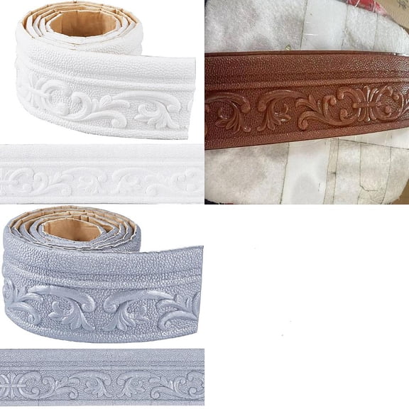 3Pcs 3 Colors 6.9Ft x3.15in Wall Molding Trim White Dark Brown Silver Self Adhesive Peel and Stick Wallpaper Border Flexible XPE Bendable Strips
