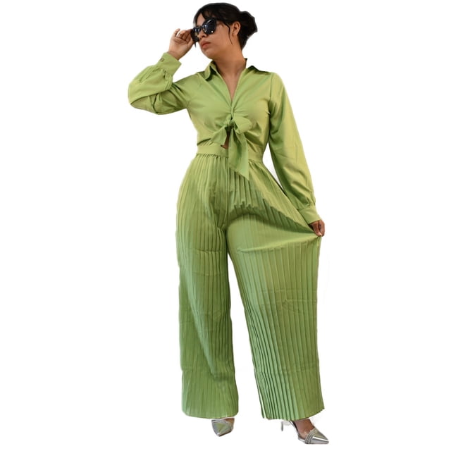 Palazzo Elegante de una Pieza con Blusa de Lazo y Pantalón Plisado para Mujer