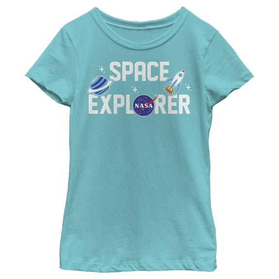 Girl's NASA Space Explorer Graphic Tee Tahiti Blue Small
