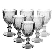 AOMOTA 6pcs Glass Goblet Embossed Retro Vintage Glassware 8 oz Glass Goblet Wine Goblet Wine Cup Stemware for Beverage (Gray)