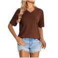 thumbnail image 2 of Fglymey Womens Short Sleeve T Shirts V Neck Tops Summer Trendy Casual Basic Tee Shirt Khaki M, 2 of 4