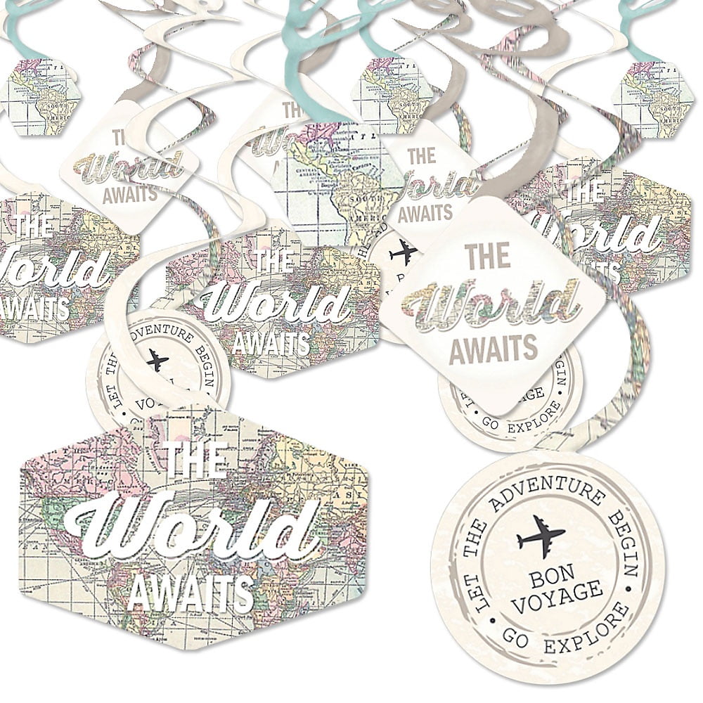 World Awaits - Travel Themed Party Hanging Decor - Party Decoration Swirls - Set of 40