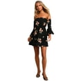 thumbnail image 2 of Black Floral Off Shoulder Mini Dress, 2 of 5