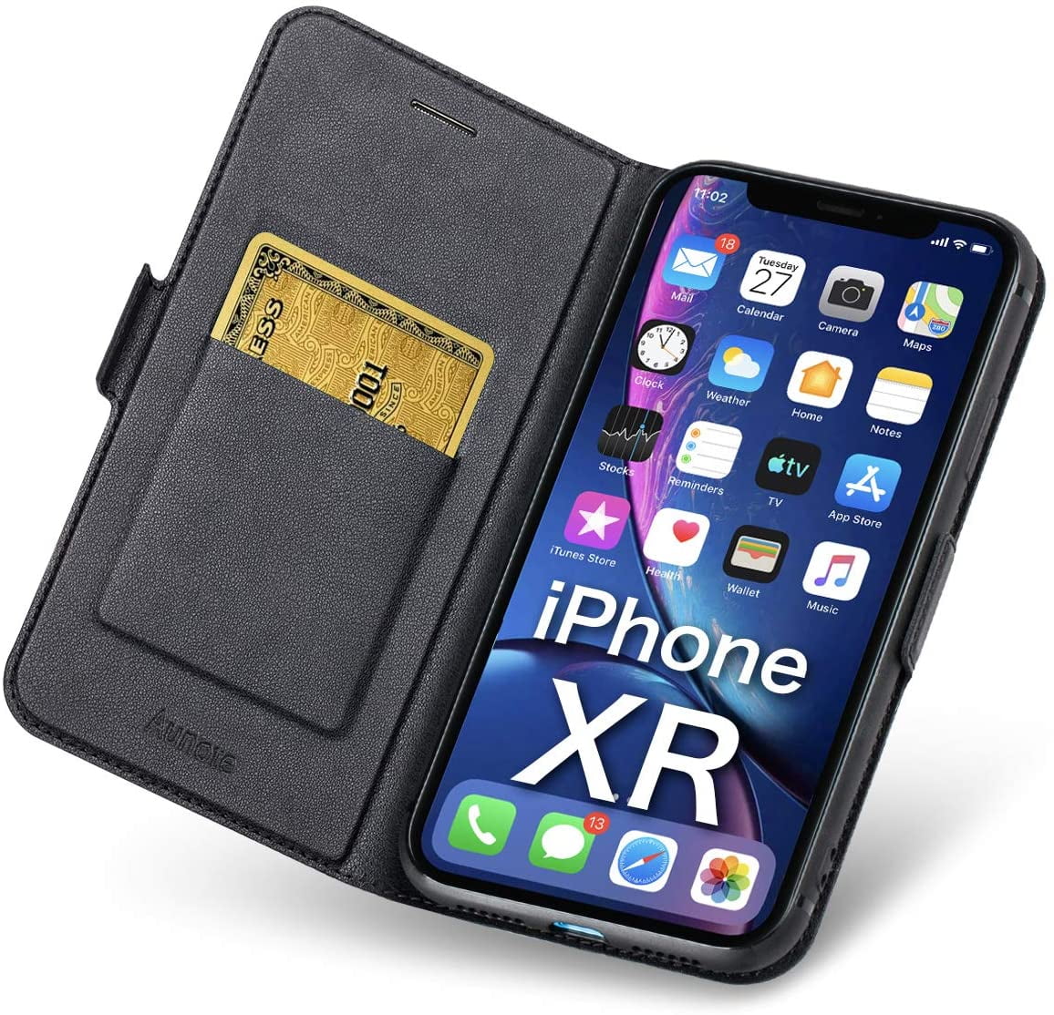 Aunote iPhone XR Cases Wallet, iPhone XR Cases with Card Holder, Ultra Slim Flip Folio PU