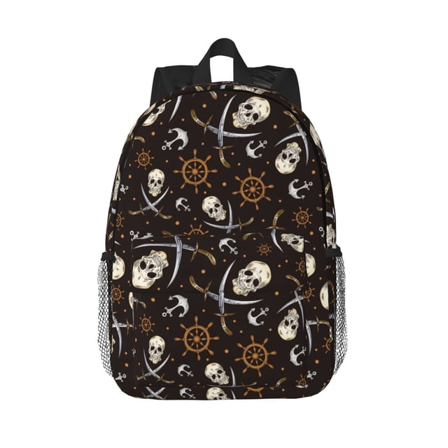 Lukts Pirate Skulls Pattern 15 Inch Student Backpack, Waterproof Laptop Backpack with Adjustable Shoulder Straps, Lightweight Travel, Campus Backpack, Unisex