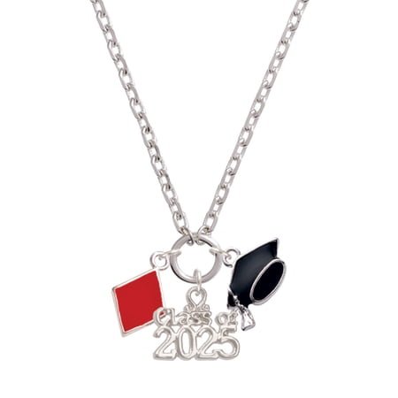 Delight Jewelry Silver-tone Card Suit - Red Diamond - Silver-tone Class of 2025 Graduation Zoey Necklace, 28"