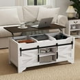 thumbnail image 3 of Kmax Lift Top Coffee Table, Farmhouse Coffee Table with Hidden Storage & Sliding Barn Door, Modern Rectangular Rustic White Living Room Center Table, Brown Top, 3 of 7