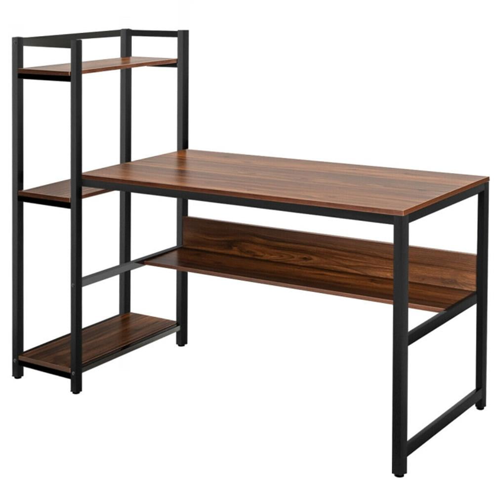 Demi Bonn 59" Computer Desk Office Workstation 4-Tier Storage Shelves, Small Home Study Writing Table, Walnut