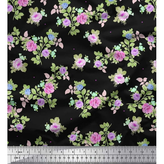 Soimoi Cotton Duck Fabric Leaves, & Rose Floral Print Fabric by The Yard 42 Inch Wide