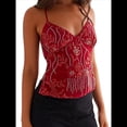 thumbnail image 1 of Camisola Sin Mangas con Cuello en V, Lentejuelas y Diamantes de Imitación Brillantes para Mujer, Top Corto de Verano con Espalda Abierta para Fiesta y Club Rojo M, 1 of 6