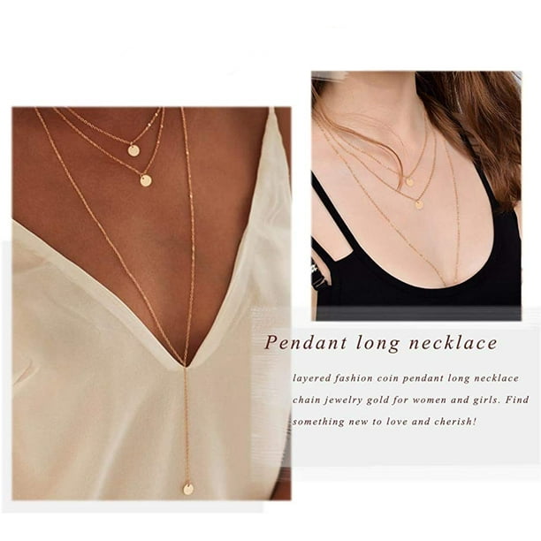 Fashion Layered Long Necklace Coin Pendant Necklaces Chain Charm Necklace  Jewelry for Women and Girls