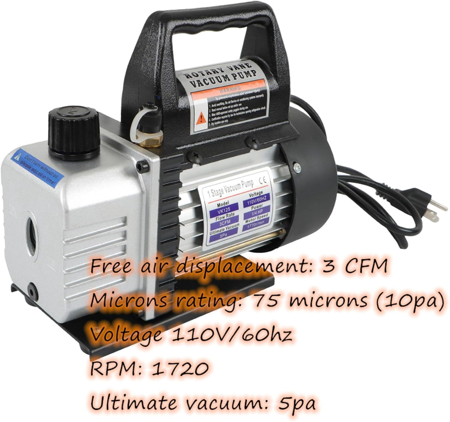 MechEquip Vacuum Pump 3CFM 110V/60hz 5Pa Vacuum Pump Black