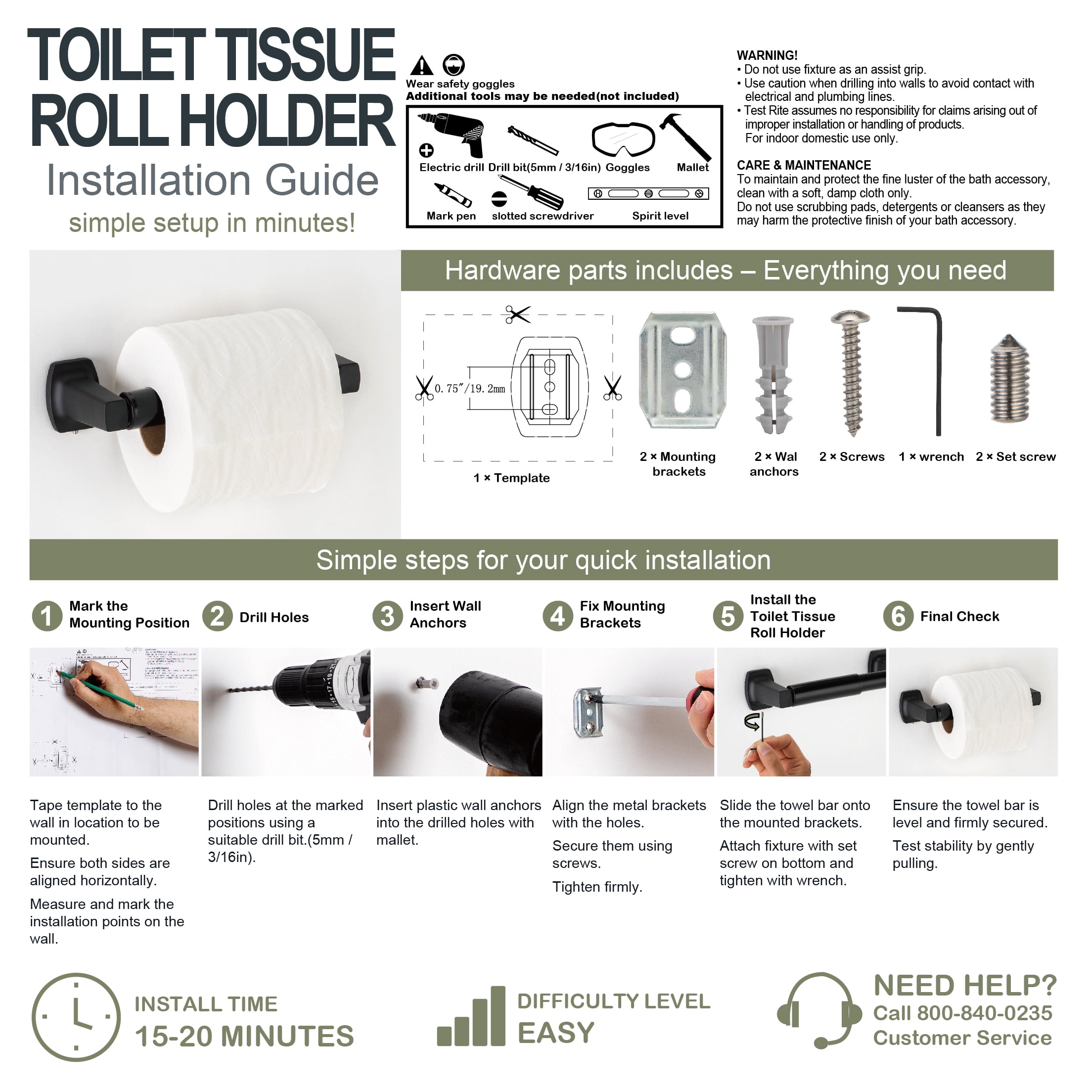 Mainstays Matte Black Wall Mount Toilet Paper Holder with Hardware