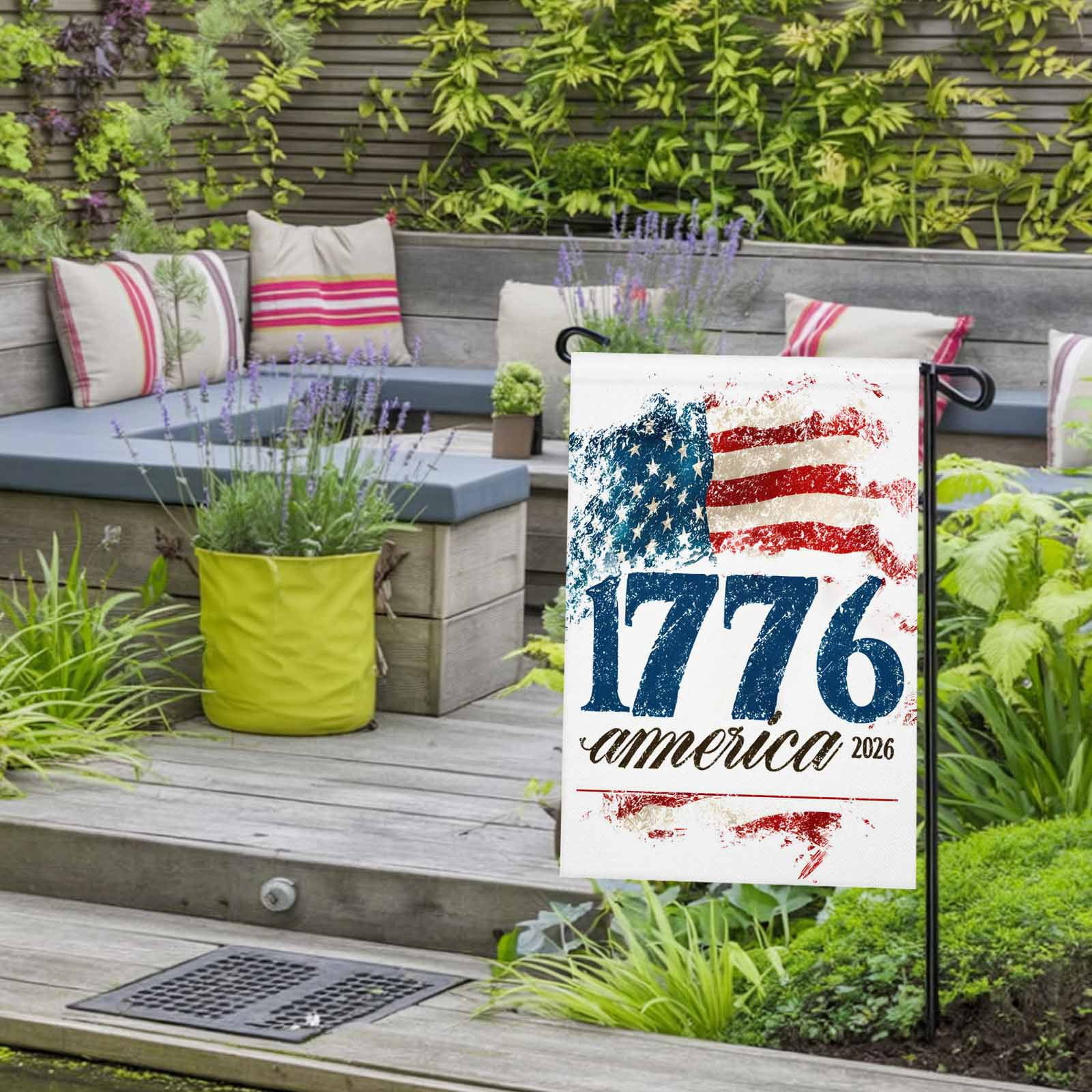 4th of July Garden Flags America1776-2026 Garden Flag Double Sided Welcome Flag Vintage USA Flag Independence Day Yard Flags for Outdoor Lawn Porch Memorial Day Seasonal Holiday Decor 28x40 Inch