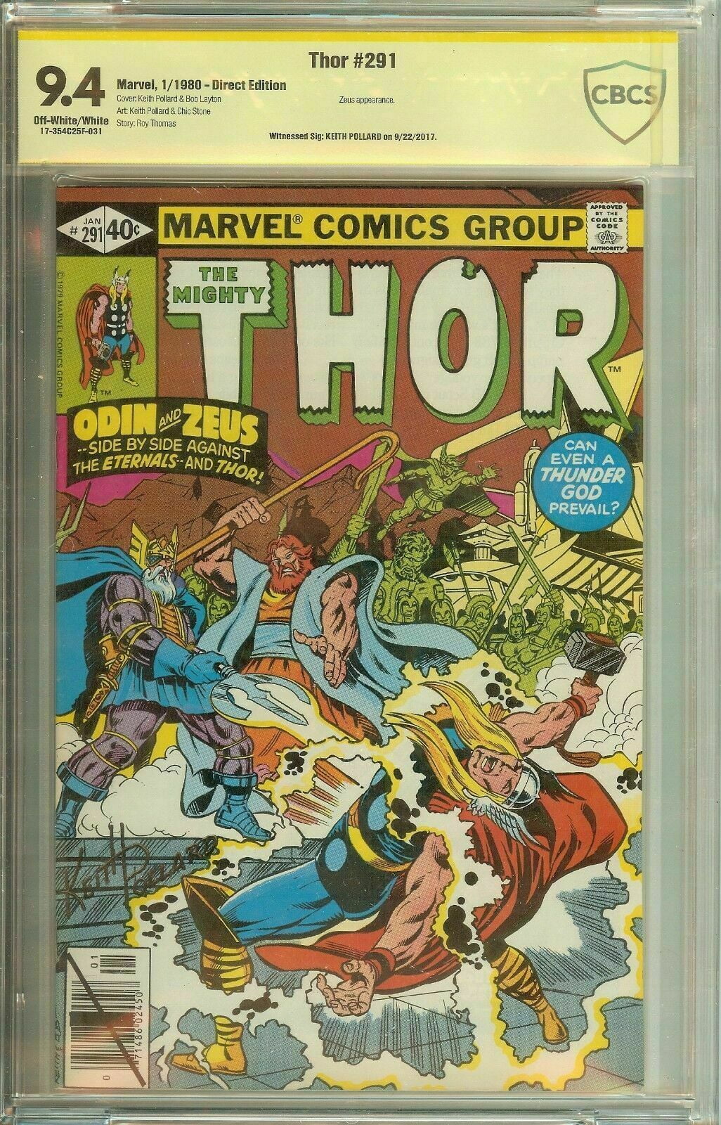 The Mighty Thor #291 CBCS 9.4 Signed by artist Keith Pollard