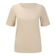 thumbnail image 4 of frariair Ladies Elastic Ribbed Knit Tee Shirt Form Fitting Crew Neck Short Sleeve Blouse For Versatile Chic Style Beige, 4 of 9