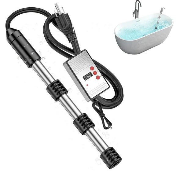 1500w Immersion Water Heater with Thermostat, Temperature Control Portable Bathtub Bucket Submersible Heater,Pool Heater for Inflatable Above Ground Swimming Pool