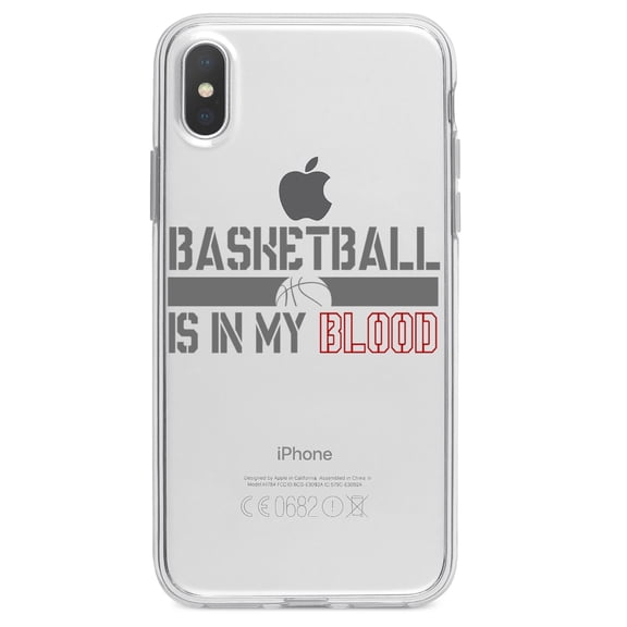 DistinctInk Clear Shockproof Hybrid Case for iPhone XR (6.1" Screen) - TPU Bumper Acrylic Back Tempered Glass Screen Protector - Basketball is in My Blood