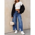 thumbnail image 4 of Women Barrel Leg Casual Jeans Loose Copped Ripped Denim Pants, 4 of 7